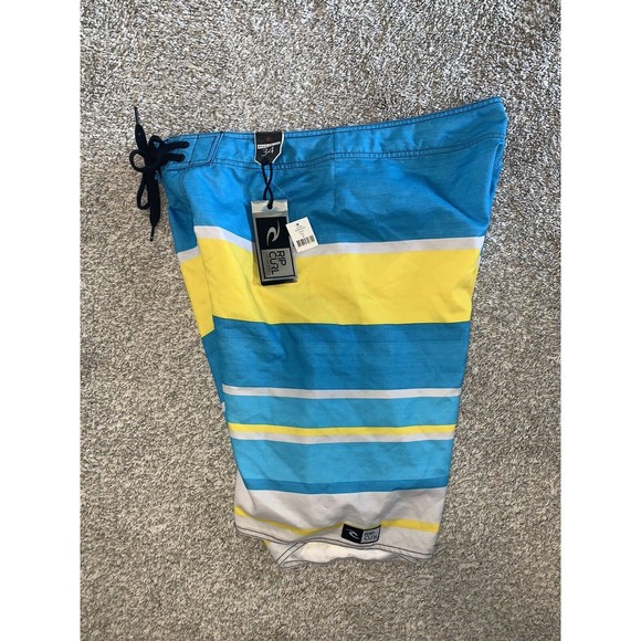 RIP CURL SYSTEM MENS BOARD SHORTS Swimming Trunks Blue/Yellow/White Size 34 - Picture 2 of 6